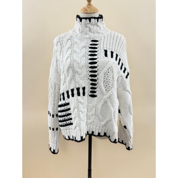 Zara Sweaters - Zara Chunky Bandit Knit Oversized Cream Sweater with Black Detail, Size S
